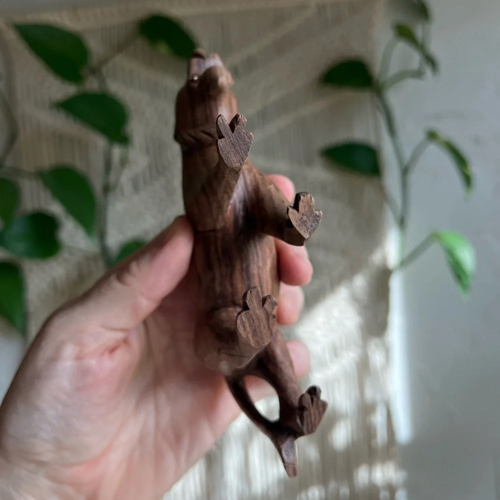 Vintage Hand-Carved Wooden Tiger Figurine Teak Jungle Cat Sculpture Safari Decor